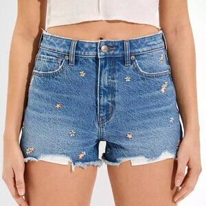 American‎ Eagle Cut-Off Jean Shorts Embroidered Floral Women's 00 Denim Stretch